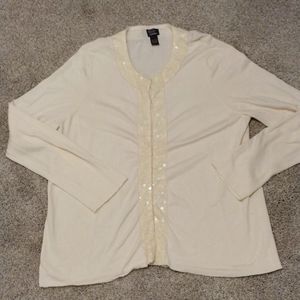 -Chico's Cream Cardigan Sweater with sequin details sz XL
